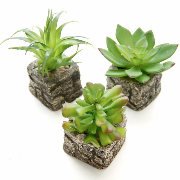 

small potted bonsai mini artificial succulent plants set fake flower vase imitation stone flower home decor