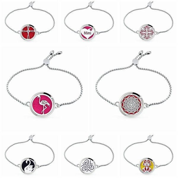 

swan mandala mimi cross stars 30mm stainless steel bracelet adjustable perfume diffuser locket bracelet 10pcs pads, Black