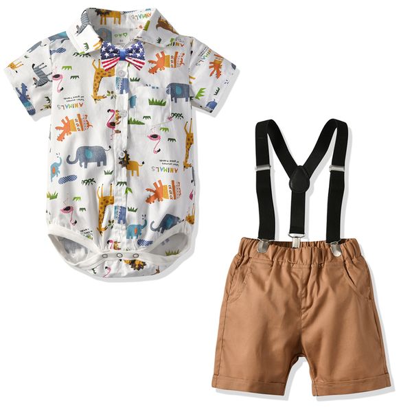 

childrens clothing boys summer cotton printed romper triangle gentleman denim climbing clothes package fart romper