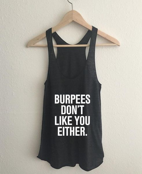 

vest burpees don't like you workout tanks good vibes letter summer fashion cotton funny casual sleeveless tee, White