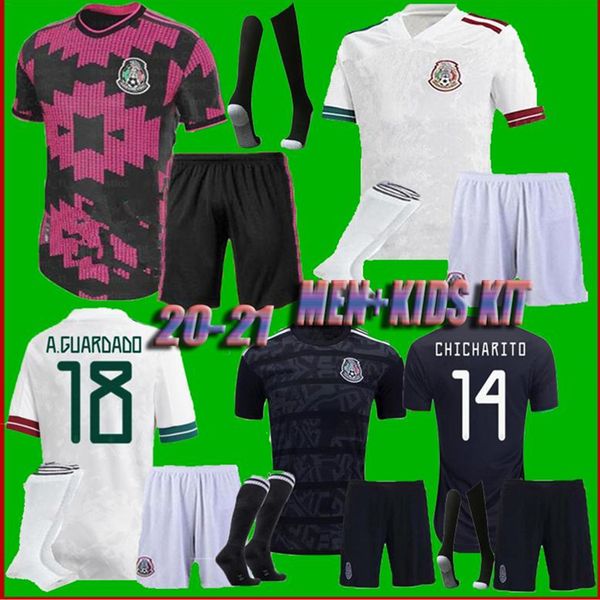 

kids men kit + sock 2020 mexico soccer jerseys 20 21 h.lozano dos santos chicharito national team boy sports football uniform shirts, Black;yellow