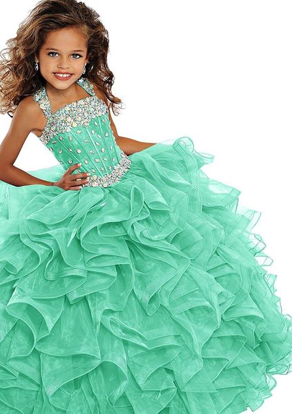 

little girls pageant dress ball gown long turquoise organza crystals ruffled flower girls birthday party dresses for junior green, White;red