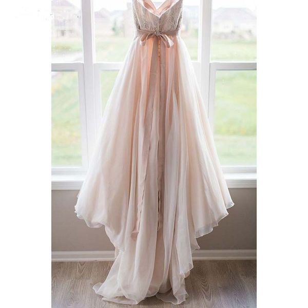 

Pink Beach Wedding Dresses 2019 Vestido De Noiva Sweetheart Sweep Train Button Back Chiffon Bohemia Bridal Gowns Custom Made