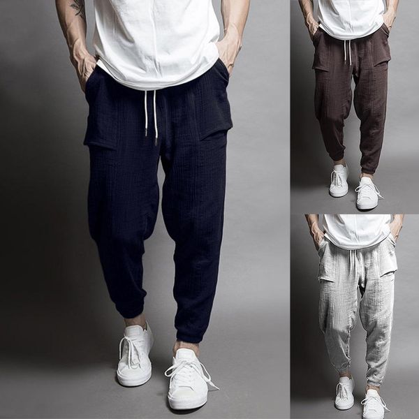 

brand casual pants men pants trousers male double wrinkle color, Black