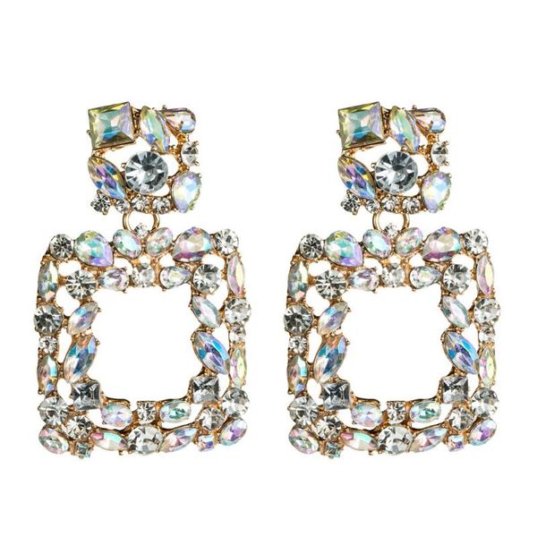 

square summer earrings for women 2020 big fashion pink statement earrings large rhinestone geometric fashion jewellery, Silver