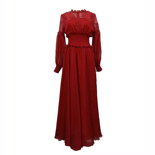 

yosimi 2019 spring chiffon long women dress summer female vestido stand neck long sleeve vintage maxi empire dress ankle-length, Black;gray