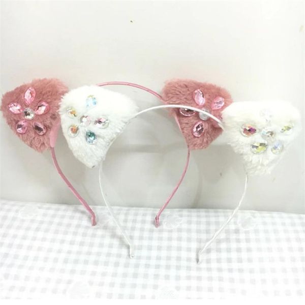 

6pcs/lot new children plush cat ears girls kids hairband hair head hoop band accessories give child headwear ornaments, Slivery;white