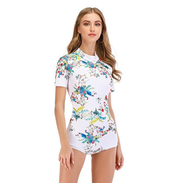 

women's swimming suit print one pieces swimming wear bathing suits beach wear white color back zipper design 8862