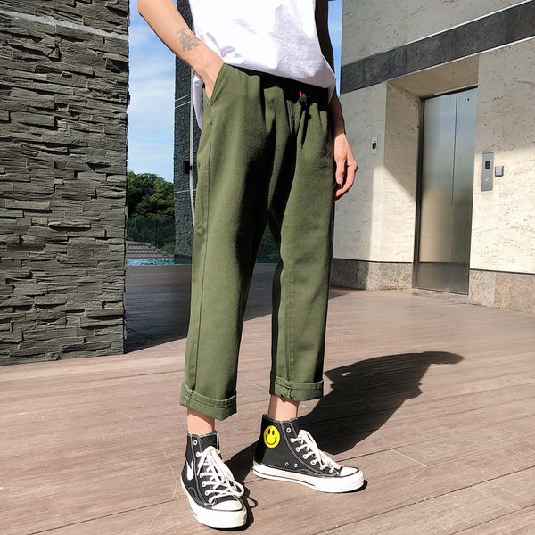 

2019ins spring port wind neutral couple pants casual england original solid color simple jeans beige / khaki / army green /black, Blue