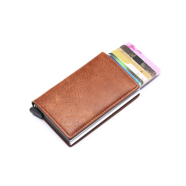 

Rfid blocking aluminum ingle box card holder mart crazy hor e pu leather card wallet multifunction lim wallet