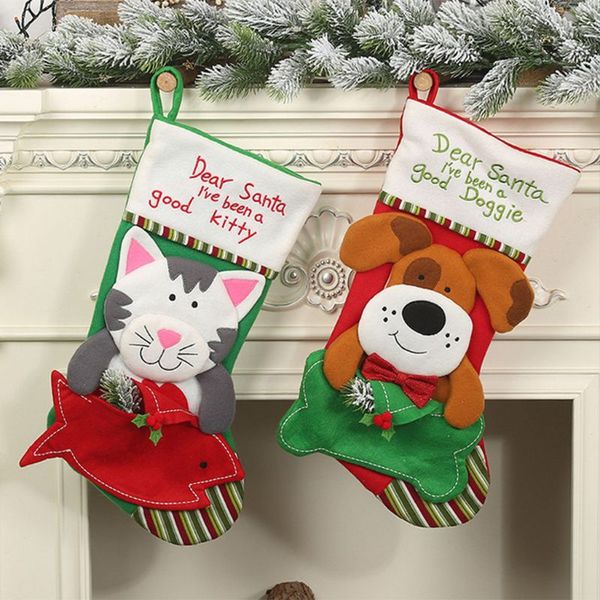 

18 inchs cat/dog christmas stocking large sock santa claus candy gift bag xmas stocking gift home holiday decoration