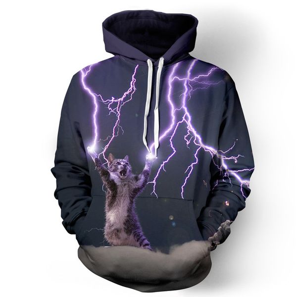 

2019 men's hoodie 3d cat printed pattern male hooded loose long sleeve pullover l0730, Black