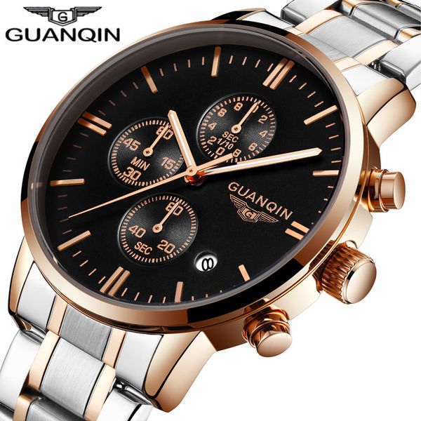 

relogio watch luxury mens watches masculino guanqin stainless men quartz brand steel sport chronograph watch wrist luminous muaec, Slivery;brown