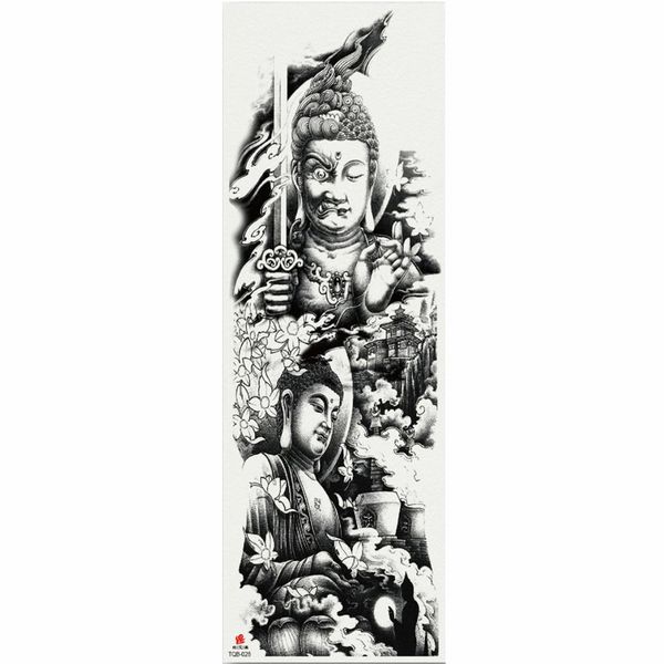 

1 piece buddha statue pattern temporary tattoo sticker with arm body art big sleeve large fake tattoo sticker