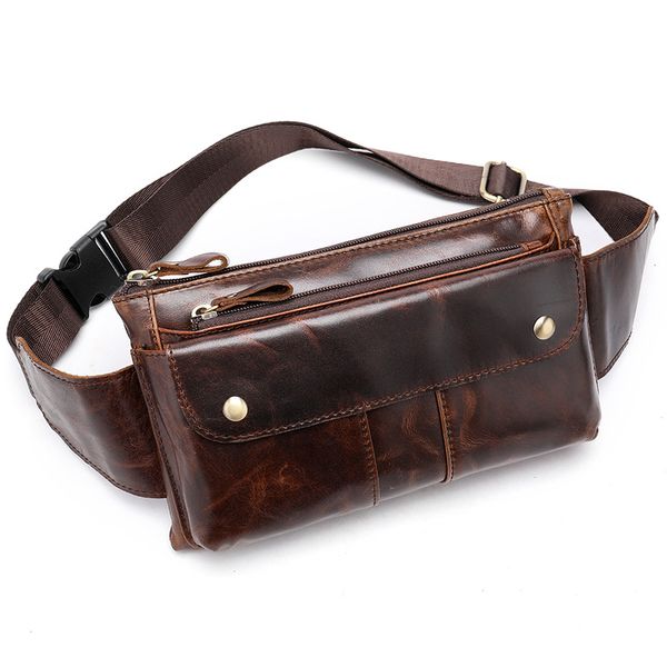 

men leather waist bag men's leather first layer of outdoor pockets chest bag man shoulder packet retro waist pack