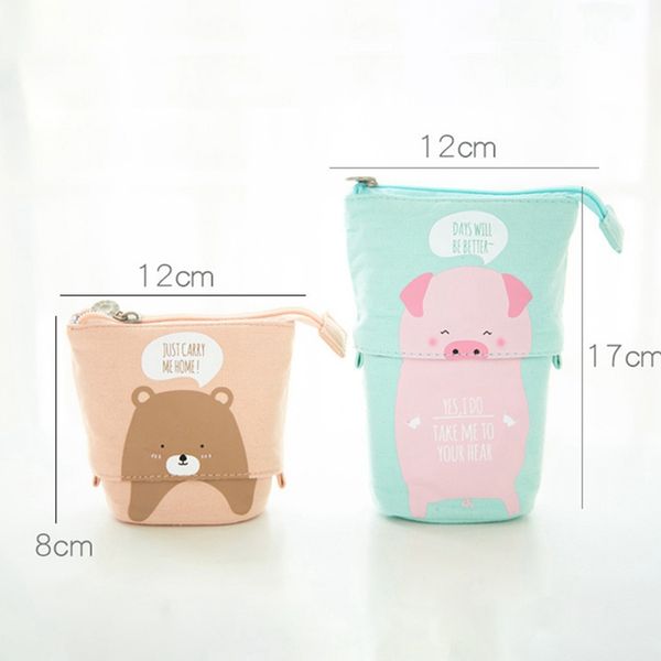 

10pc store pen pencil bag case box cartoon cute cat telescopic canvas school stationary receive makeup pouch cosmetics case