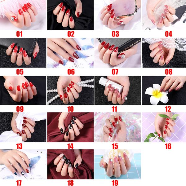 

24pcs/set full cover nails patch square press on nails sticker fake pinks red nail tips for girls women qrd88, Red;gold
