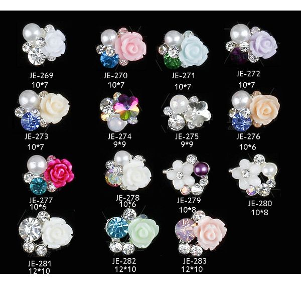 

50pcs crystal nail rhinestone 3d rose pearl nail art decorations strass gem stone pink/yellow charms drill for manicure art, Silver;gold