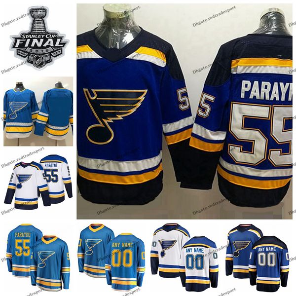 

2019 stanley cup final alternate customize colton parayko st. louis blues hockey jerseys 55 colton parayko navy blue stitched shirts, Black;red