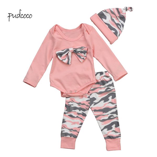 

pudcoco new brand toddler infant newborn baby girls bodysuit+pants +hat clothes outfits, Pink;blue