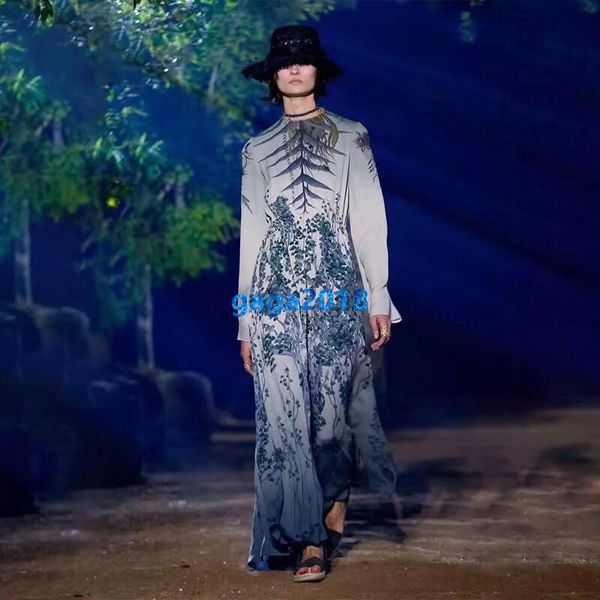 

высокого класса женщины девушки миди рубашка платье цветочный принт лоскутное экипажа шею длинным рукавом линии длинные юбки милан взлетно-п, Black