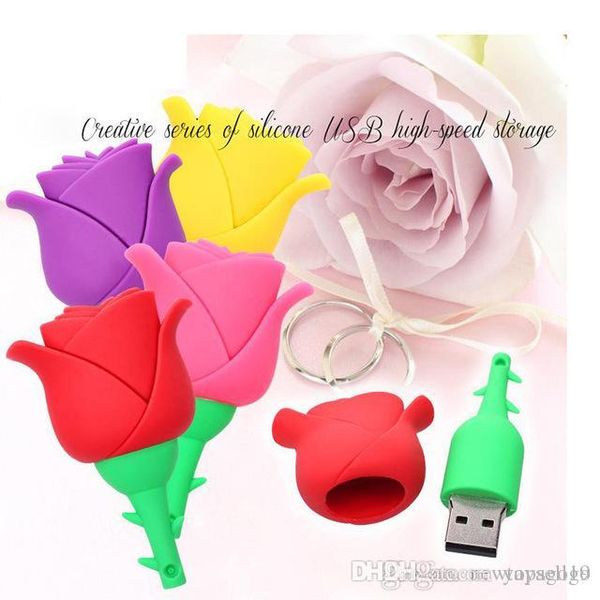 

wholesale colorful rose flower pendrive 4gb 8g 16g 32g 64gb u disk usb flash drive pen drive memory stick usb thumb stick gift