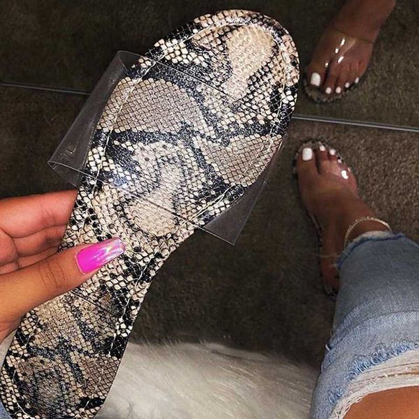 

new women flat slippers ladies fashion transparent slippers street fluorescent snake pattern outer for women plus size, Black
