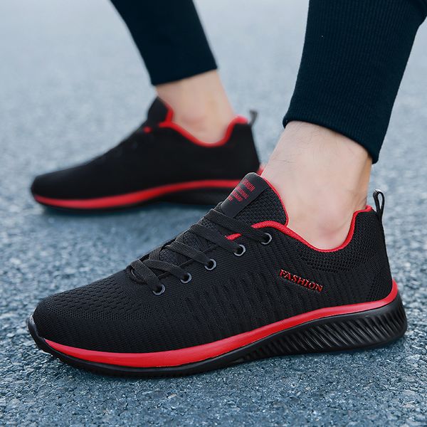 

new black&red sneakers fashion casual shoes men lace-up mens shoes breathable mesh men's brand walking zapatos de hombre