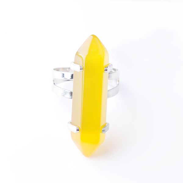 

wojiaer natural yellow agates hexagonal gem stones healing reiki chakra beads ring 20mm (0.8") adjustable 1pcs dx3032, Golden;silver