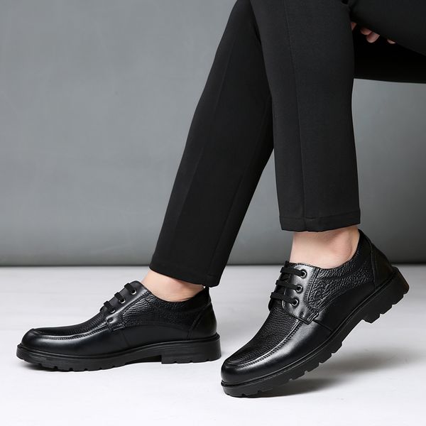 

genuine leather leisure casual shoes business dress leather sapatos masculino zapatillas hombre oxford shoes vi, Black
