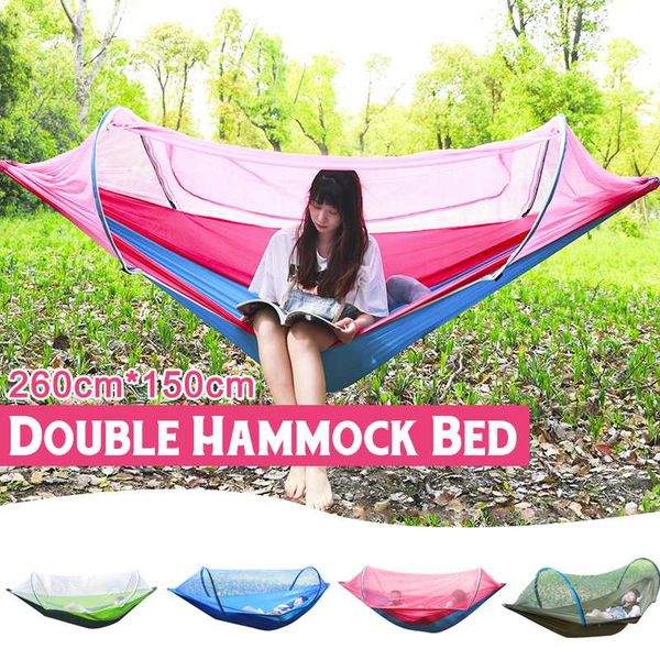 

2 person outdoor camping hammock with mosquito net 260x150cm high strength parachute fabric hanging bed hunting sleeping swing