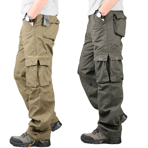 

spring winter cargo pants men multi pocket straight mens military trousers casual baggy pants men big size spodnie taktyczne, Black