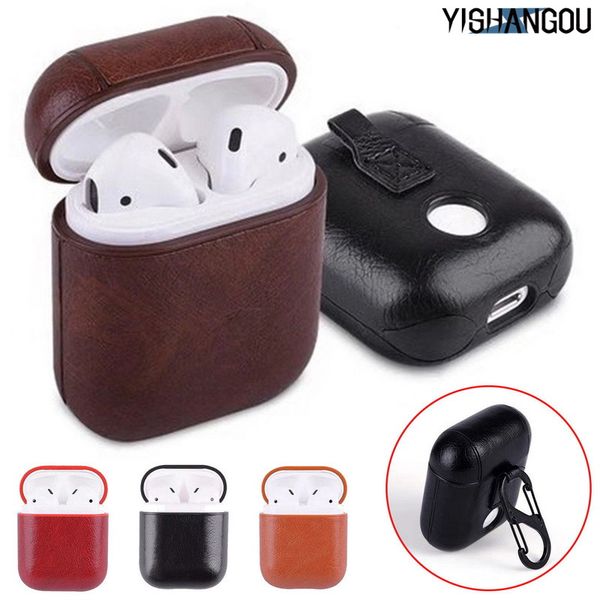 

For apple airpod pu leather ca e protective hockproof charging portable earphone cover ca e with anti lo t hanging keychain