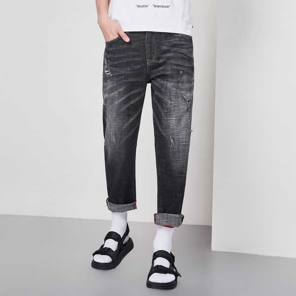 

mark fairwhale 2019 spring summer cotton causal fashion zipper slim microelastic pocket ankle length esh jeans 718221021036, Blue