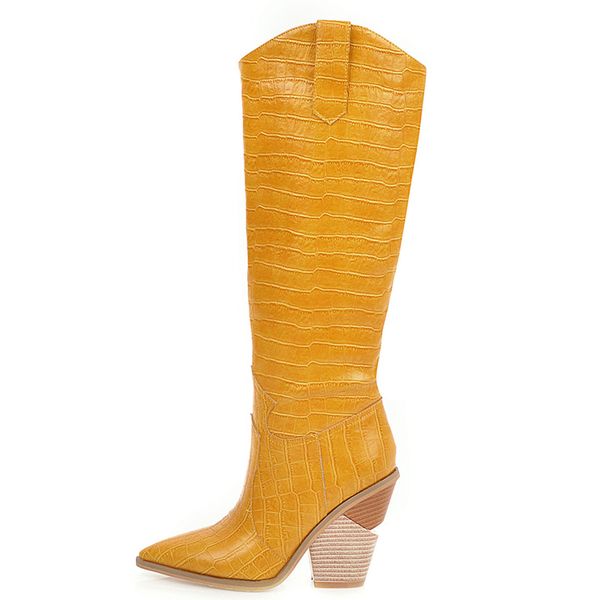 

plus size 48 fashion knee high boots women microfiber leather western cowboy boot chunky high heel motorcycle boots winter shoes, Black