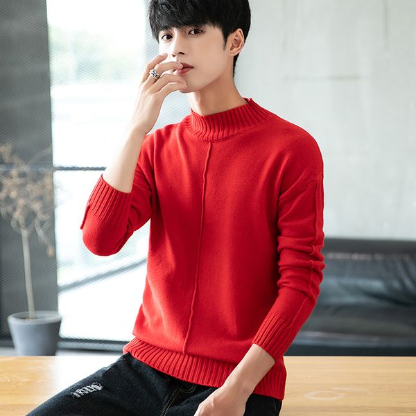 

male winter half-neck sweater trend loose men's plus velvet thick solid color knitting sweaters s-4xl151, White;black