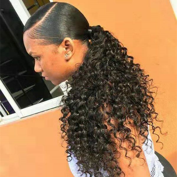 Afro Kinky Curly Hairpiece Human Rem Clip In Ponytail Hair