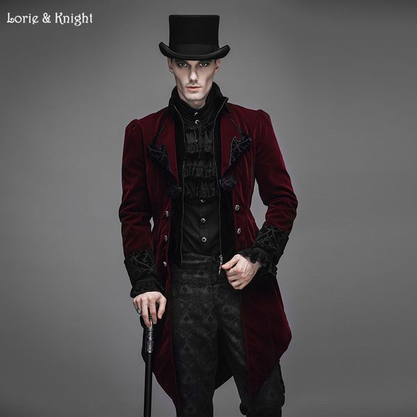 

gentleman velvet gothic baroque vintage victorian trench coat winter jacket tail coat red ct02202, Tan;black