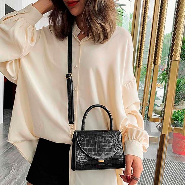 

2020 new mini handbags women fashion crocodile pattern retro wide shoulder strap messenger bag purse simple style crossbody bags