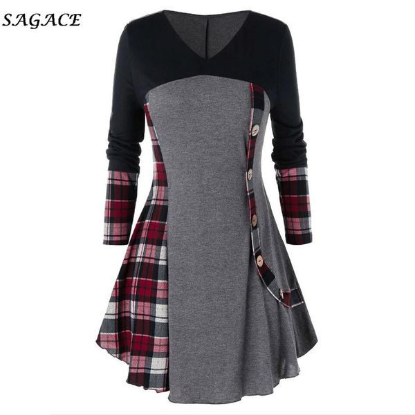 

sagace women plus size long o-neck floral print button patchwork fashion casual spring autumn pullover ladies, White