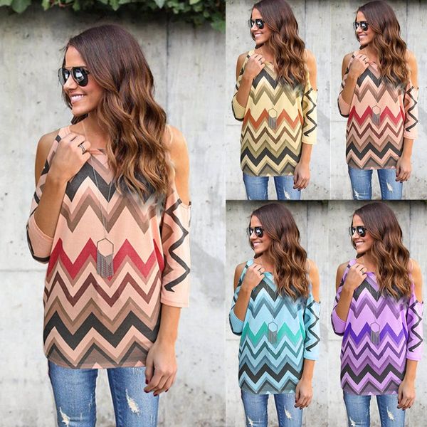 

women's shoulder strap shoulder strap strapless wavy striped long sleeve top, White