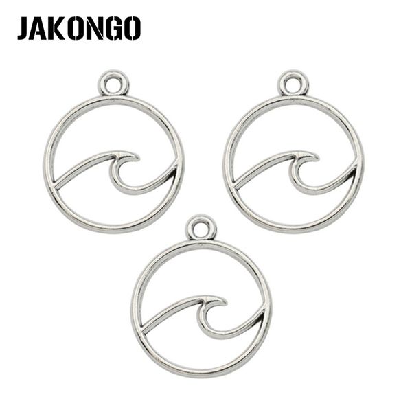 

jakongo antique silver plated wave charm pendants for bracelet jewelry making accessories diy craft 12mm, Bronze;silver