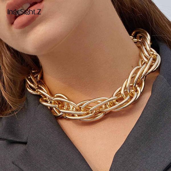 

punk hip hop curb cuban chunky thick necklace bracelet set vintage twisted choker necklaces collar for women jewelry, Silver