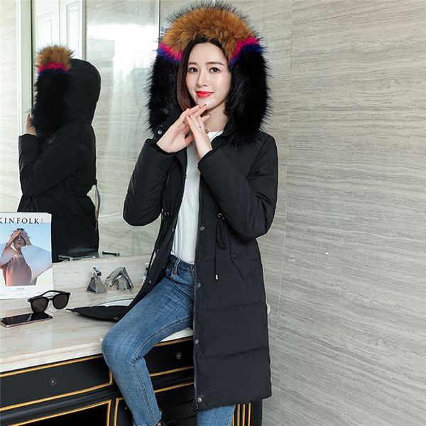 

chamsgend snow wear long parkas winter jacket women fur hooded clothing female plus size lining thick coat jaqueta feminina 923, Black