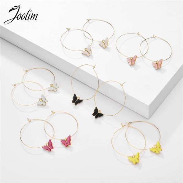 

joolim cute butterfly big hoop earring cute acrylic summer earring, Golden;silver