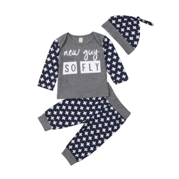 

newborn infant kid baby boy clothes sets letter t-shirt long pants hat 3pcs cotton autumn clothing set baby boys 0-24m, White