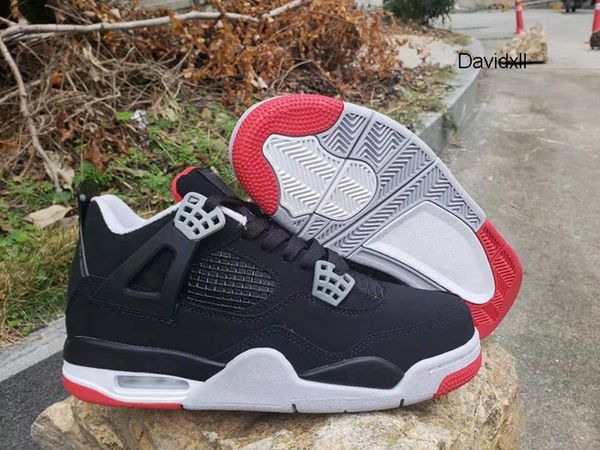 

new 4 bred black cement men women jord*n basketball shoes sports sneakers 4s summit white-fire red trainers good quality 308497s-060 size