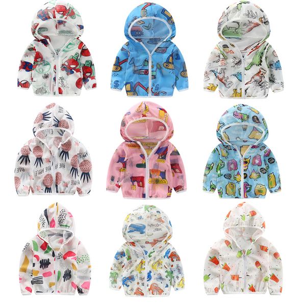 

boys & girls toddler kids summer sunscreen jackets printing hooded baby kids outerwear zipper coats jackets clothing, Blue;gray