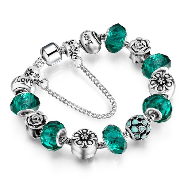 

womens luxury jewelry crystal 925 sterling silver jewelry fine glass bead bracelet diy designer bracelet pandora diy alloy glass beads sl60, Black