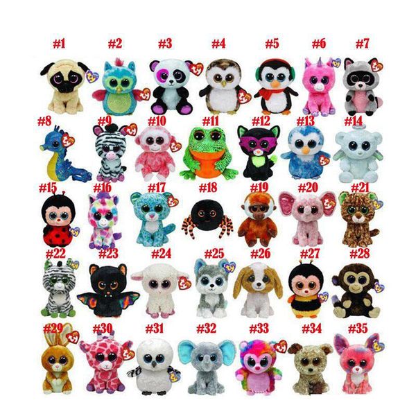 

35 design ty beanie boos plush stuffed toys 15cm wholesale big eyes animals soft dolls for kids birthday gifts ty toys